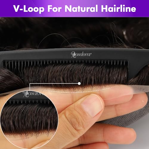 ROSELOVER 8x10 Inch PU Thin Skin Toupee for Men - 0.03mm Human Hair Replacement System,Natural Look Hair Prosthesis Units for Men, Durable & Breathable Hairpiece,Off Black