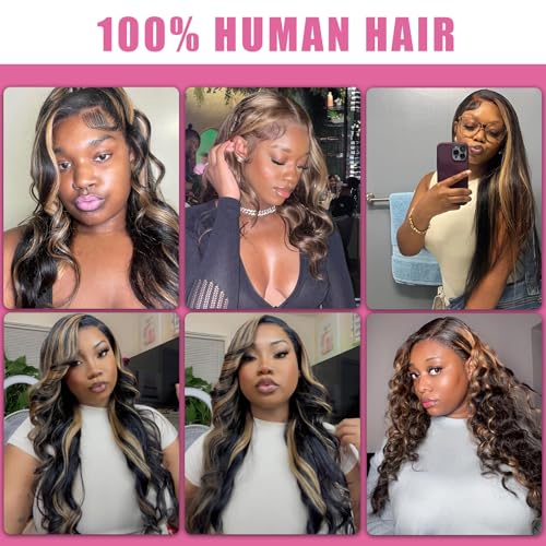 32 Inch 1B/27 13x6 Balayage Highlight Ombre Body Wave Lace Front Wigs Human Hair Honey Blonde Colored Lace Frontal Glueless Wigs Human Hair Pre Plucked for Women with Baby Hair