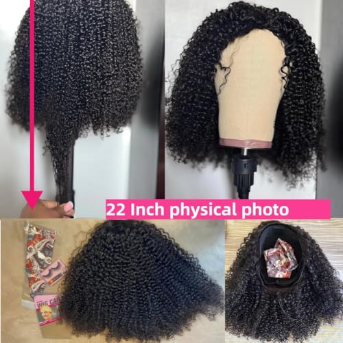 24 Inch Half Wig Human Hair 200 Density Curly Half Wig 3 IN 1 Half Wig With Drawstring Seamless Clip Ins Flip Over Glueless Wigs Human Hair Wear and Go Headband Wig No Glue No Lace for Women
