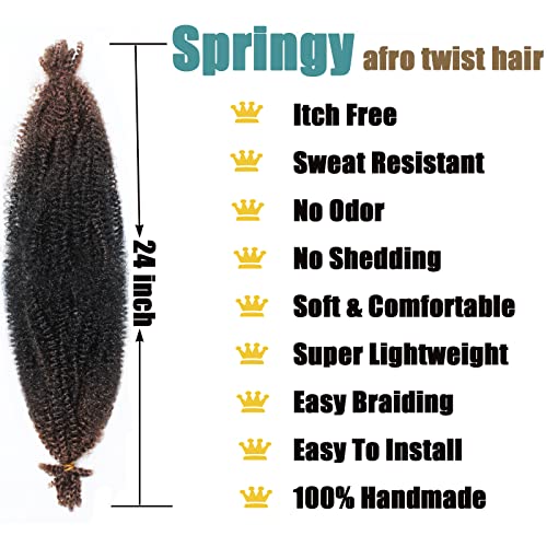 8 Packs Marley Twist Braiding Hair Pre-Stretched Springy Afro Twist Hair 24 Inch for Soft Locs Crochet Hair Synthetic Protective Spring Twist Hair Extensions For Black Women.(24inch, 1B/4/30)