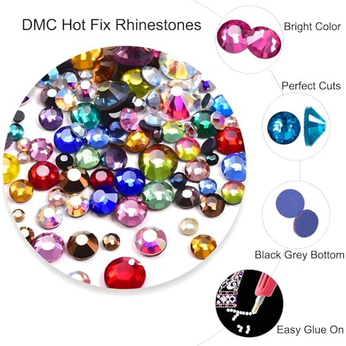 Hotfix Rhinestones Flatback Glass Rhinestone 288PCS SS30 5.8-6.2MM Round Gems for Nails Art Glitter Crystals Stone DIY Bags Clothes Shoes (Mixed Colors)