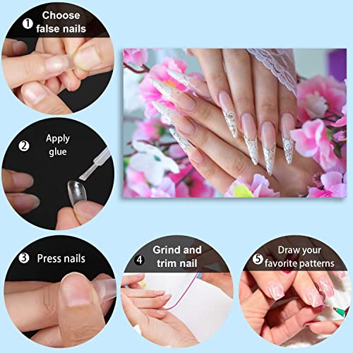 FEBSNOW 1000 PCS French Coffin Ballerina Nail Tips Acrylic Nails Artificial Half False Flake Nail Tips 10 Sizes with Boxes Clear Plastic Cases for Nail Salon Shop DIY Nail Art Ballerina Nails (Clear)