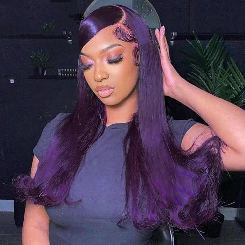 Nicy Purple 13X6 Lace Front Wigs Human Hair 13x4 Colored Lace Front Wigs Human Hair Pre Plucked 150% Density Silk Straight Lace Front Wig Human Hair with Baby Hair Purple Wig (20inch, 13X6 purple)