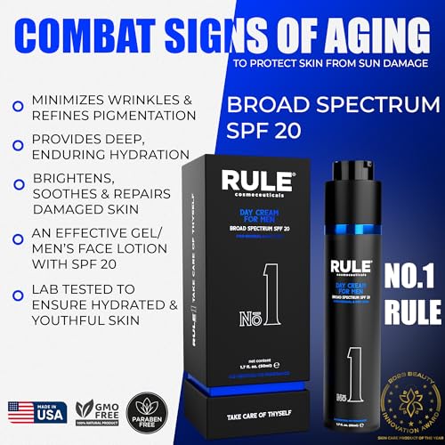 No.1 Day Cream for Men, 10-in-1 Anti-Aging Face Moisturizer to Reduce Wrinkles & Dryness, SPF 20, Collagen, Vitamins B, C & E - Normal & Dry Skin - No Menthol, No Fragrance, 50 mL