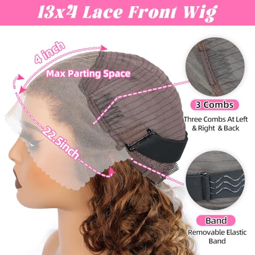 24 Inch Ombre Deep Wave Lace Front Wigs - Glueless, Pre Plucked, Wet and Wavy - 180% Density P4/27 Curly Human Hair Wig