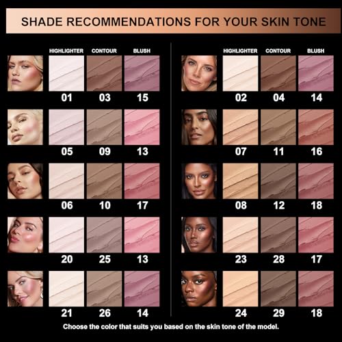 FOCALLURE 3 Pcs Cream Contour Sticks,Shades with Highlighter & Bronzer & Blush,Non-greasy Long-wear Face Contouring Pen,Easy to Sculpt the Face and Create a Lightweight Finishing Makeup,FAIR