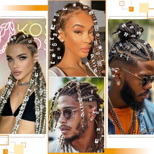 Vaikby 103PCS Silver Hair Jewelry for Braids Accessories, Hair Cuffs & Rings, Loc Jewelry for Black Women, Metal Silver Hair Accessories, Braid Decorations, Hair Charms for Dreadlocks and Braiding