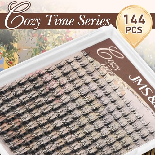 JMS&JMS Lash Clusters 144 Pcs Natural Cluster Lashes Invisible Band Manga Lashes Super Thin Band Reusable Soft & Comfortable(Fairy,8-18mix)
