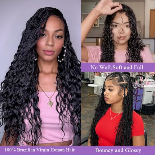 Human Braiding Hair 24 Inch 2 Bundles Human Hair Braiding Hair No Weft Water Wave Bulk Human Hair Extensions for Boho Braids Wet and Wavy 100g