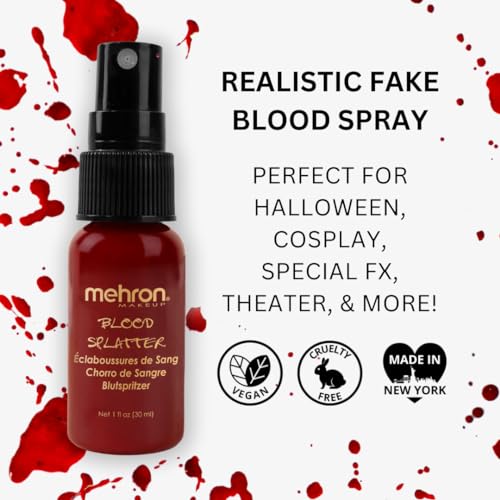 Mehron Makeup Blood Splatter | Professional Fake Spray Blood | Performance, Halloween, Face Paint, Costumes, & Special FX 1 fl oz (30 ml)