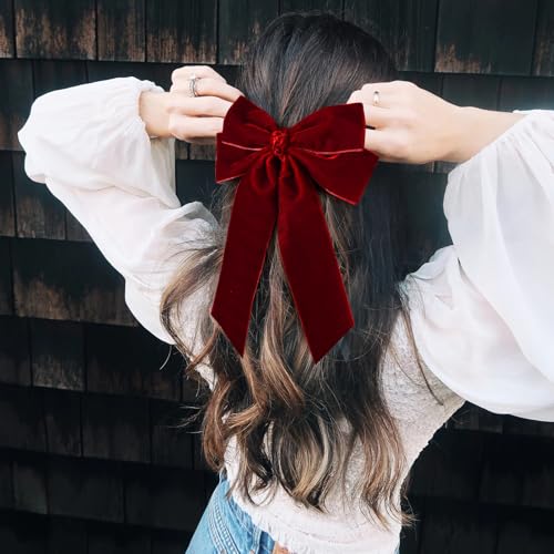 2PCS Velvet Hair Bows Hair Ribbon Clips Green Wine red Big Fall Alligator Clips Hair Accessories for Women Girls Toddlers Kids Baby