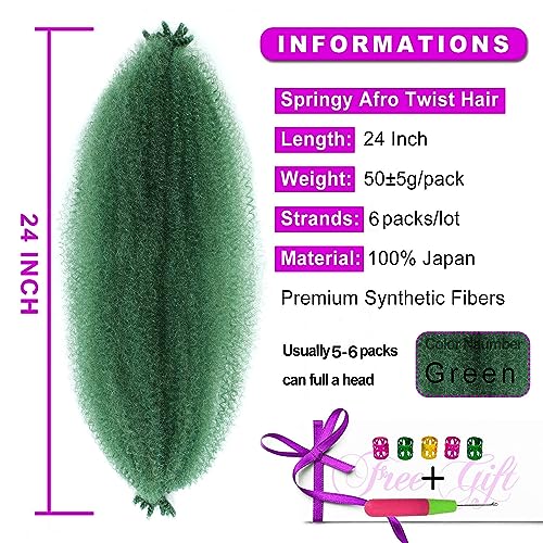 Afro Twist Hair 6Packs 24Inch Springy Afro Twist Hair Synthetic Marley Crochet Braiding Hair (24 Inch (Pack of 6), D-Green) ¡¦