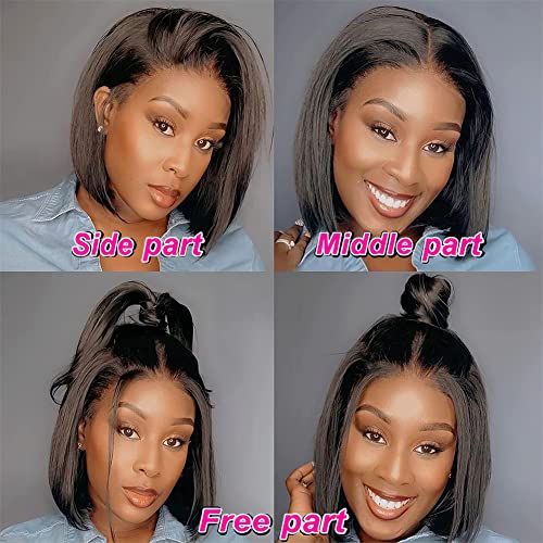 Holiden 200% Density 10 Inch Short Bob Wig Human Hair 13x4 HD Lace Front Wigs Straight Bob Lace Front Wigs Glueless (13x4 Black Bob Wig, 10 Inch)