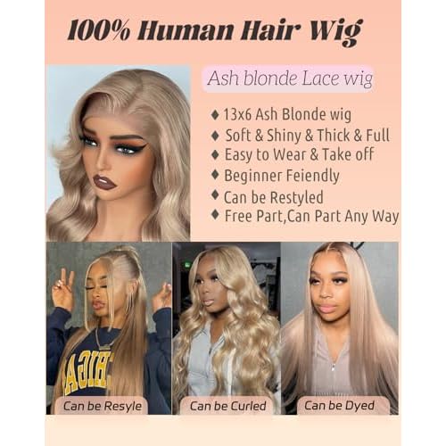 Sherico Ash Blonde Wigs Human Hair for Black Women,Glueless 13X6 HD Ash Blonde Lace Front Wigs Wear and Go Ash Gray Straight Lace Frontal Wig Pre Plucked with Natural Hairline 180 Density