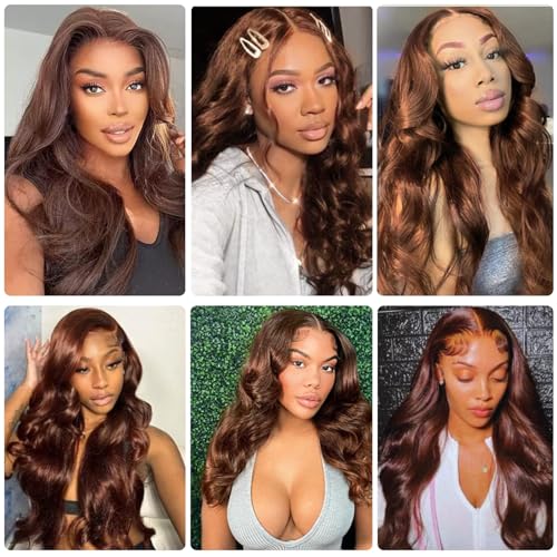 26 Inch 180% Density Chocolate Brown HD Lace Front Wig Human Hair for Women 13x4 Body Wave Frontal Human Hair Wigs Glueless Brazilian Hair Pre-Plucked with Baby Hair Natural Hairline