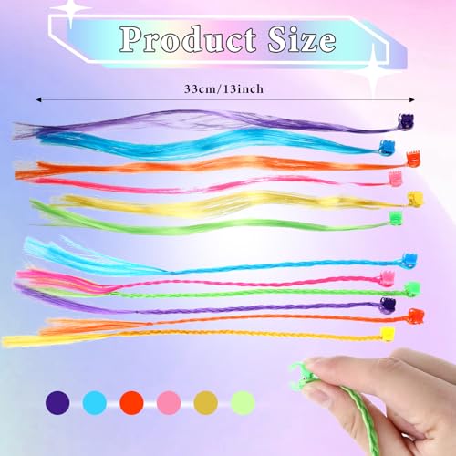 Vin Beauty 36 Pack Colored Hair Extensions for Girls, Clip-In, 33cm Length, Pink, Blue, Purple, Orange, Green, Yellow, Braid & Straight Styles