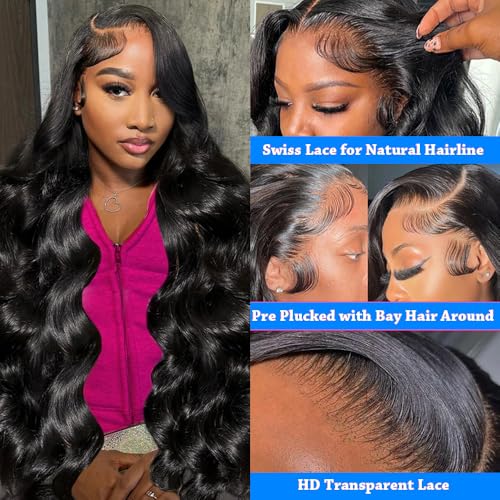 32 Inch Body Wave Lace Front Wigs Human Hair 200 Density 13x6 HD Lace Frontal Human Hair Wigs for Women Body Wave Glueless Wigs Human Hair Pre Plucked