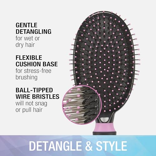 Conair Salon Results Hairbrush - Men and Women - Detangling Hair brush - ideal for curly or straight styles - features wire bristles and cushion Base - Pink/Black