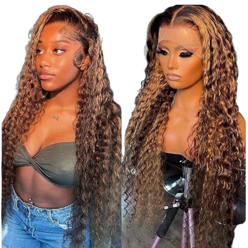 Chesma 30 Inch Highlight Ombre Lace Front Wig Human Hair 13x4 HD Honey Blonde 4/27 Deep Wave Lace Frontal Wig Glueless Wig 180 Density