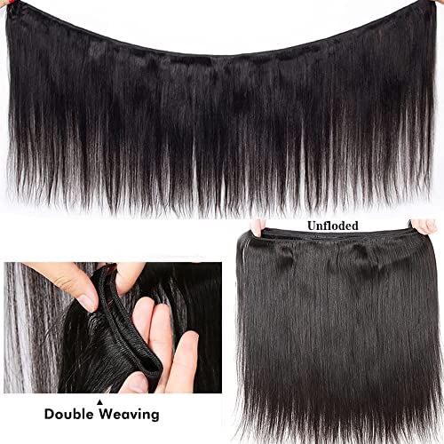 12A Straight Bundles Human Hair (22 24 26 28 Inches, Straight 4 Bundles) 100% Unprocessed Brazilian Virgin Straight Human Hair Bundles Natural Color Raw Hair