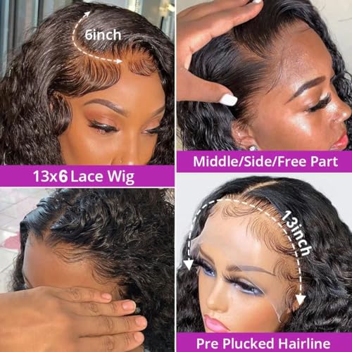 28 Inch 13x6 Lace Front Wigs Human Hair - 200 Density Deep Wave HD Frontal Wig for Women (Pre Plucked)