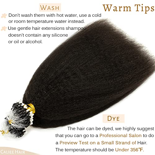 Caliee Micro Loop Real Human Hair Extensions Kinky Straight Natural Black Brazilian Remy Hair Extension for Black Women 20 Inch, Micro Beads Hair Extensions Natural Hair 1B Color 50g 1g/s 50s