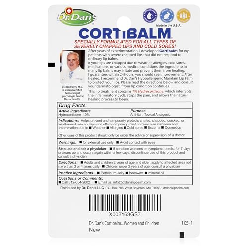 Dr. Dan's Cortibalm -3 Pack -for Dry Cracked Lips - Healing Lip Balm for Severely Chapped Lips- Designed for Men, Women and Children