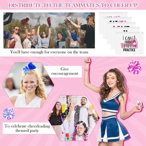121 Pcs Cheerleader Gifts Kit 30 Zipper Portable Cheer Makeup Bag 30 Keychain Wristband Mirror 1 Bag Waterproof Cheer Stickers for Women Girls Cheerleader Teammates