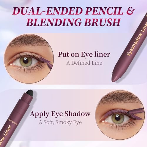 Shadow Liner 2 in 1 Eyeliner Eyeshadow, 2-in-1 Eyeliner & Shadow, shadow Liner Duo Plum, Waterproof Eye Shadow Crayon, Smooth, Easy to Color (Purple + champagne gold