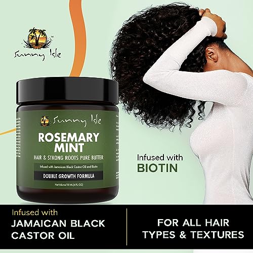 Sunny Isle Rosemary Mint Hair and Strong Roots Butter 4oz | Infused with Biotin & Jamaican Black Castor Oil | Strengthen and Nourish Hair | Dry Scalp, Split Ends