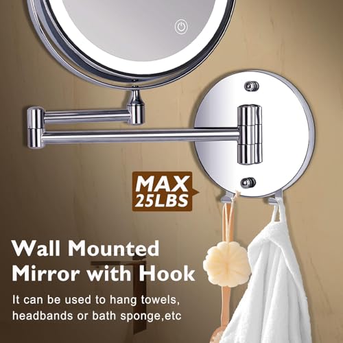 Wall?Mounted LED Makeup Mirror 1¡¿/15¡¿ Magnifying ? USB Rechargeable, 3?Color Touch?Dim Light, 360¡Æ Swivel 8¡± Double Sided, 2000?mAh Battery, Ideal for Hotel & Bathroom