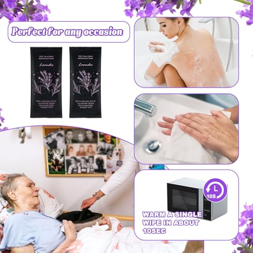 Hot or Cold Moist Cotton Towel Bulk Moist Towelettes Individually Wrapped 8.7" x 8.7",White Towel Services,Refreshment Pre Moistened Towels Lavender Scent for Travel Sport Party Spa Dentist Hotel