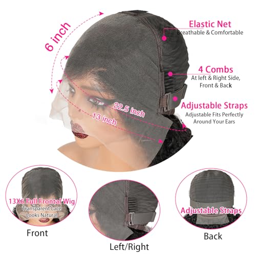 13x6 Jet Black Burmese Curly Lace Front Wigs Human Hair Full Head Lace Frontal Wigs 250 Density Brazilian Full Lace Wigs Preplucked With Baby Hair 250 Density(26 inch)