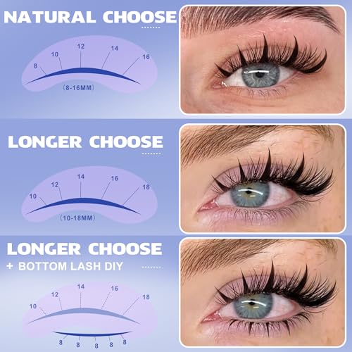 Pawotence Manga Lash Clusters Kit Eyelash Clusters 8-18mm Lash Extension Kit Fairy Individual Lashes Cluster Wispy with Lashes Cluster Glue, Tweezers for Invisible Band Cluster Eyelash Extensions Kit