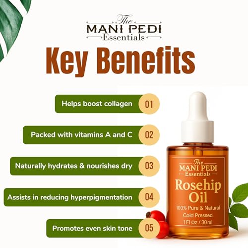 Rosehip Oil for Face. 100% Pure, Natural, Cold-Pressed & Organic. Natural wealth of vitamins that help nourish & hydrate your skin - 1 Fl Oz