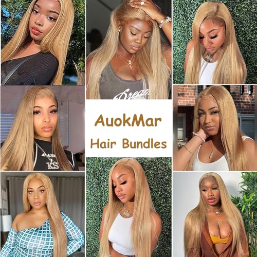 Color 27 Human Hair Bundles Blonde Straight Bundles Human Hair 14 16 18 Inch Honey Blonde Bundle 8A Brazilian Virgin Remy Hair 3 Bundles Blonde Hair Bundle Hair Extensions