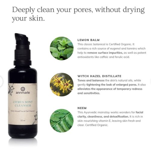 Annmarie Skin Care Citrus Mint Facial Cleanser - Gentle Cleanser with Rosemary, Witch Hazel + Lemon Balm, Suitable for Oily Skin (50 Milliliters, 1.7 Fluid Ounces)