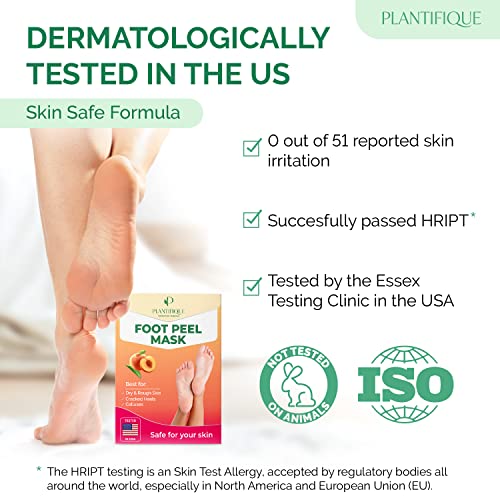 PLANTIFIQUE Foot Peeling Mask 2 Pack | Dermatologically Tested Repairs Heels & Removes Dry Dead Skin for Baby Soft Feet | Exfoliating Foot Peel Mask for Dry Cracked Feet | Peach