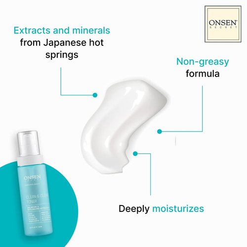 Onsen Secret Clean & Clear Face Toner - Balancing & Replenishing Astringent Daily Perfecting & Revitalizing Toner w/Witch Hazel, Aloe Vera, Green Tea, Alcohol-Free, Skin Care Toner for Face