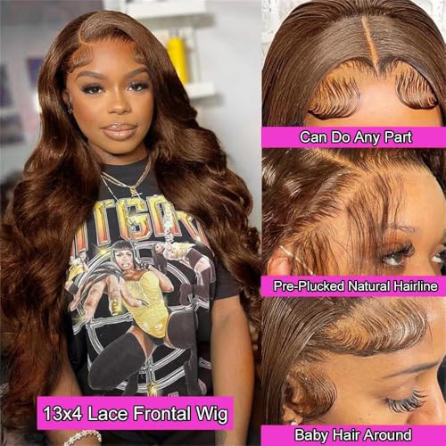 Chocolate Brown Lace Front Wigs Human Hair Body Wave 30 Inch 13x4 HD Transparent Brown Lace Front Wig Human Hair Wear and Go Glueless Wig Pre Plucked Colored HD Lace Frontal Wigs for Black Women