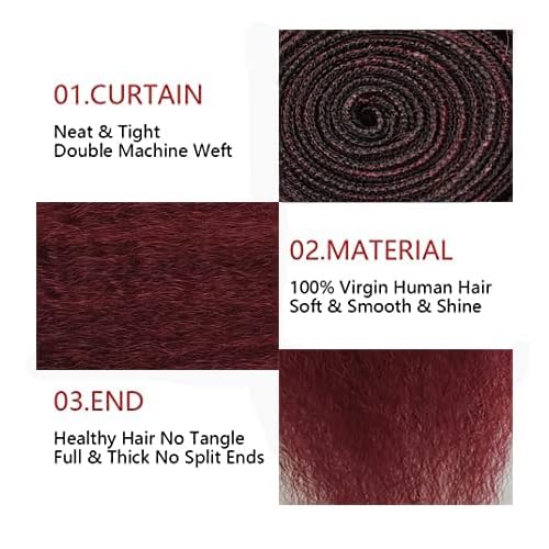 99j Brazilian Yaki Straight Human Hair 4 Bundles Yaki Human Hair Bundles 100% Virgin Kinky Straight Virgin Hair Extensions Women Girl Black Red (20 22 24)