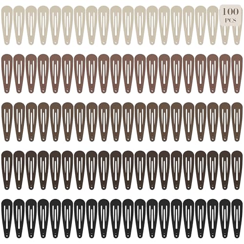 100Pcs Snap Hair Clips Hair Barrettes For Women Girls, No-Slip Metal Hair Snap Clips Accessories, Hairpins Matte 5 Colors, 2 x 0.55 Inch