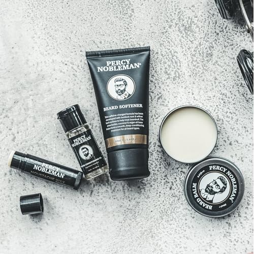 Percy Nobleman Beard Survival Kit, a Beard Grooming Kit containing a scented beard oil, beard balm, moustache wax, and a beard softener