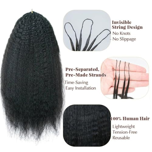 Kinky Straight Feather Crochet Human Hair Extension Yaki Wave Pre Separated Knotless Crochet Hair Micro Bundles With Loop For Reusable Boho Braids 18Inch 120g 100Strands