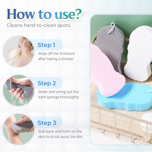 Magic Exfoliating Bath Sponge, Magic Exfoliating Body Scrubber Skin Friendly & Reusable for Adults Women and Men (Blue+Pink)