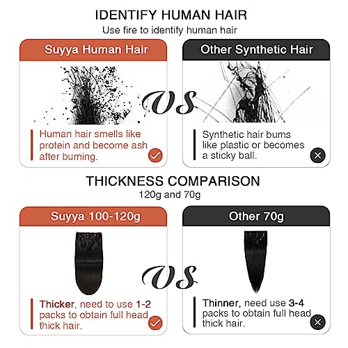 SUYYA Clip in Hair Extensions Real Human Hair,Hair Extensions Clip ins Straight Human Hair Clip ins Double Weft Natural Black Human Hair Clip in Extensions 7pcs 120g (22 inches #1B Off Black)