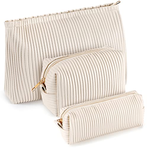Talltalk 3 Pcs Cosmetic Makeup Bag for Women Portable Travel Toiletry Cosmetic Pouch Cute Bag Accessories Brushes Storage Organizer for Daily Use, 3 Sizes(Pu Leather,Elegant)