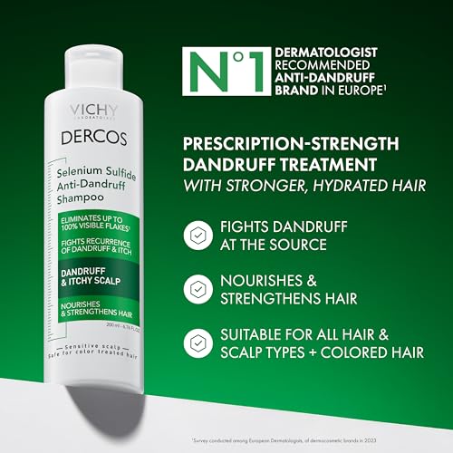 Dercos Selenium Sulfide Anti Dandruff Shampoo, Dry Scalp Treatment and Itch Relief. Prescription Strength Comparable to 2% Ketoconazole, for Mild to Severe Dandruff-Prone Hair & Flaky, Itchy Scalps