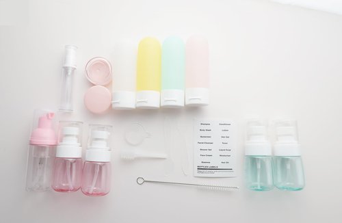 Tivroco 19-Piece Travel Bottle Set, TSA Approved Toiletries, BPA Free, Leak-Proof Travel Size Container Kit, Portable Refillable Travel Accessories for Shampoo, Conditioner, Lotion (Pink)