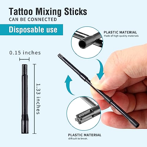 Tattoo Ink Mixer Machine Set - 100Pcs Yugui Ink Mixing Sticks and 100Pcs Tattoo Ink Cups Pigment Mixer Agitator Sticks Black Electric Color Tattoo Mixer Machine for Makeup Eyebrow Color